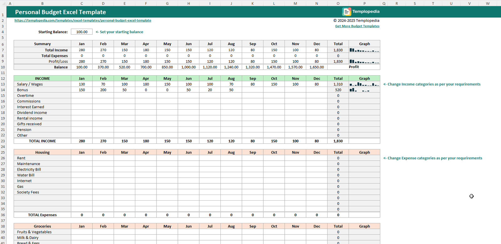 Personal Budget Excel Template